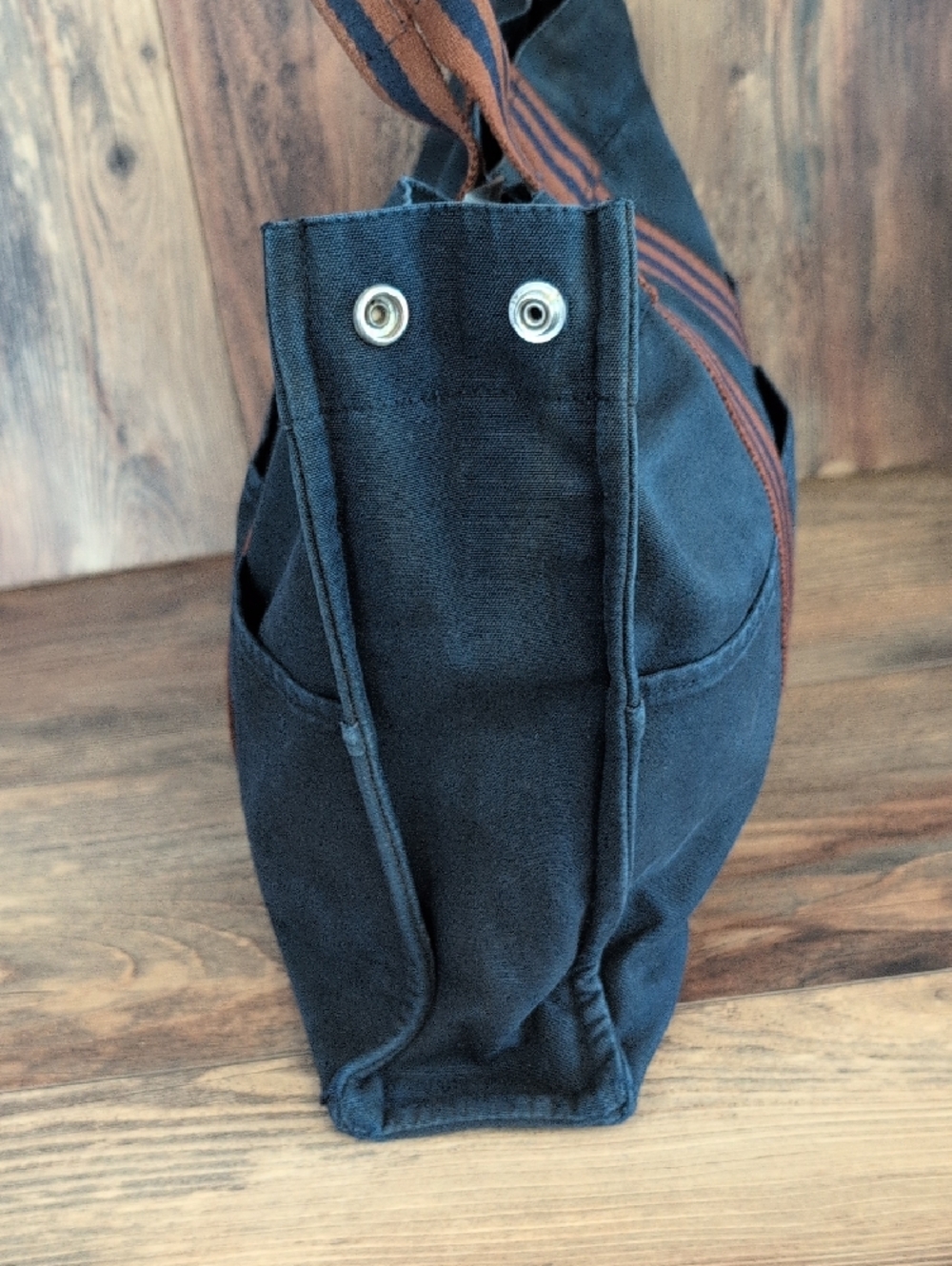 Hermes Vintage Fourre Tout Navy/Brown Distressed Canvas Tote - Picture 9 of 17
